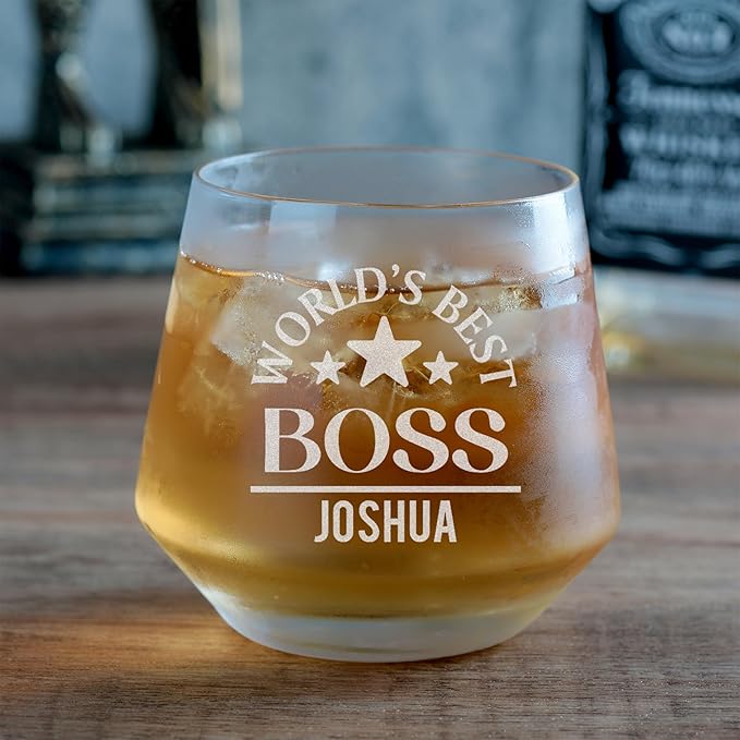 Personalized Boss Gifts for Men, Custom Whiskey Glass with Engraved Name, Birthday Farewell Retirement Christmas Boss Day Gift for Coworkers Staff Leader Office Decor