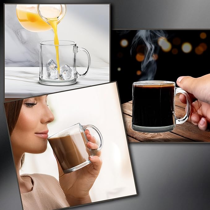 Libbey Clear Glass Coffee Mugs 13 oz. Set of 10, Bulk Pack - Perfect for Coffee, Tea, Espresso, Hot Cocoa, Other Beverages - Clear Bottom