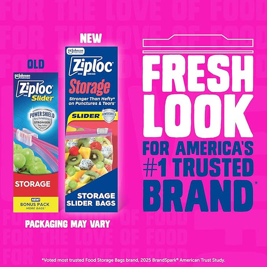 Ziploc Quart Food Storage Slider Bags, Durable, 22 Count (Packaging May Vary)