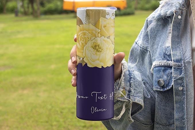 Personalized GOLDEN ROSE Tumbler with Name - 20oz or 30oz Insulated Mug - Japanese Sakura Floral Gift for Her