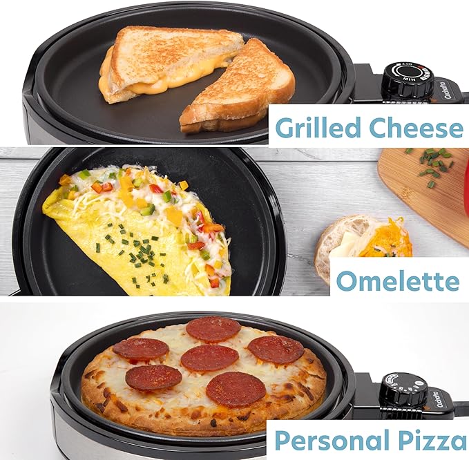 Multi Baker Deluxe- Holiday Baking Made Easy- Electric Appliance w Temp Control 3 Interchangeable Skillets for Grilling, Baking, Dessert Making- Grilled Cheese Omelets Pizza Sandwiches Cake Pops, Gift