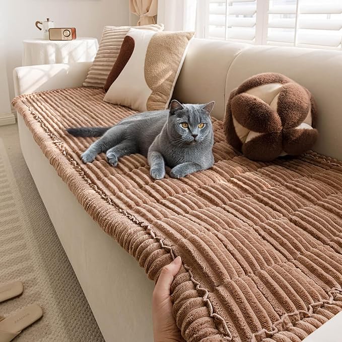 FUNNY FUZZY Pet Couch Covers for Sofa, Washable Dog Couch Cover Protector for Dogs, Flannel Couch Covers for Dogs Pet Friendly Pets Mat Bed (Brown, 35.4"x70.9")