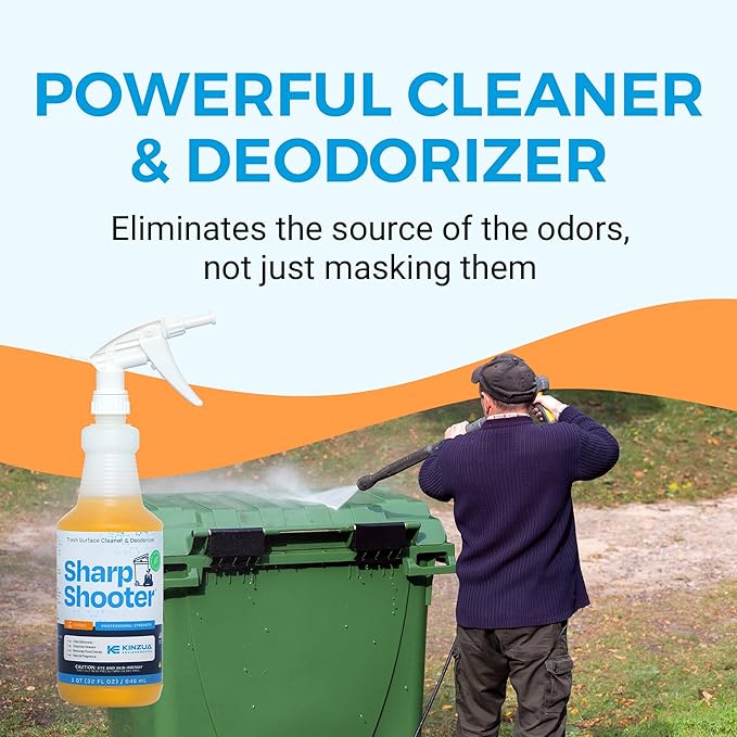 KINZUA ENVIRONMENTAL Sharpshooter, Heavy-Duty Trash Can Odor Eliminator & Degreaser, Garbage Surface Cleaner and Deodorizer Foam, Professional-Grade, Fresh Citrus Scent, 32 oz