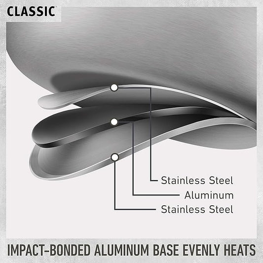 Calphalon Classic Stainless Steel Cookware Set, 10-Piece, Impact-Bonded Aluminum Base, Stay-Cool Handles