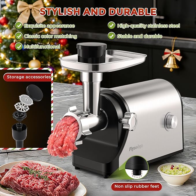 Electric Meat Grinder 3200W Heavy Duty Commercial Meat Grinders, Sausage Stuffer, Kubbe Kit with 2 Cutting Blades, 3 Grinding Plates, 3 Sausage Tubes, Metal Gearbox Meat Grinder for Home Use