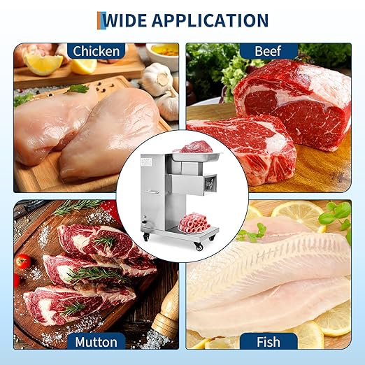 Commercial Meat Cutting Machine, 1100 LBS/H 750W, 3 mm Blade, Stainless Steel Restaurant Food Cutter, for Kitchen Supermarket Lamb Beef Chicken
