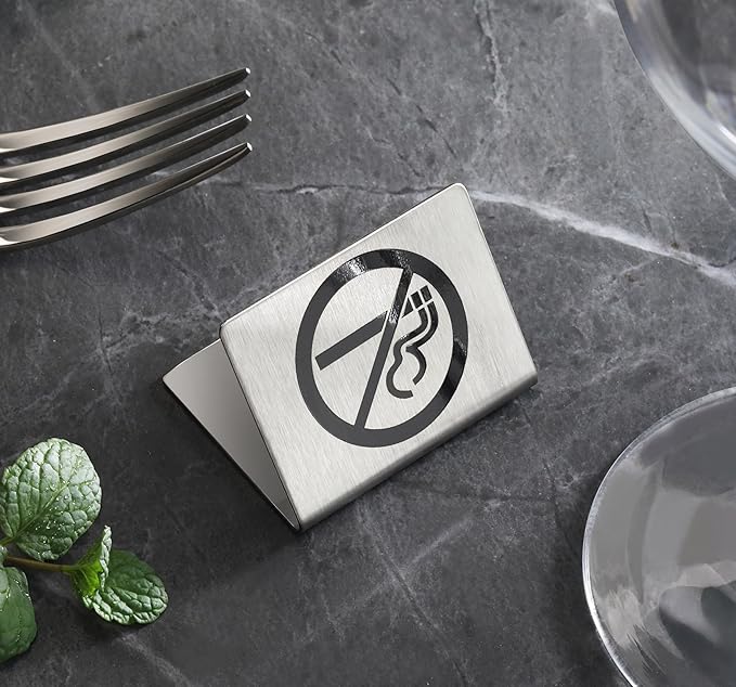 New Star Foodservice Stainless Steel Table Tent Sign (Silver (No Smoking), 2"x 1.5" (Set of 2))