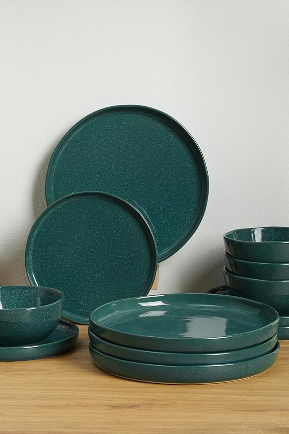 18-Piece Moss Green Plates and Bowls Set,Nature-Inspired Ceramic Dinnerware Sets for 6 – Dish Set for Slow Living & Gentle Rituals
