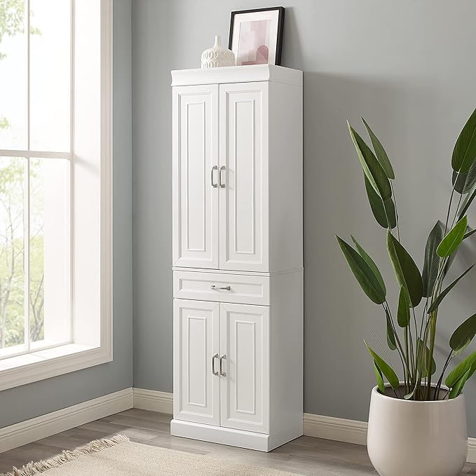 Crosley Furniture Stanton Pantry Storage Cabinet with Shelves, Kitchen, Dining, or Laundry Room, White