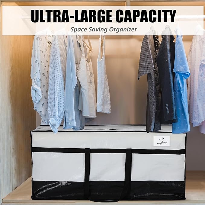 4 Pcs 66 Gallon Large Moving Bags with Zipper and Handles Foldable Storage Duffle Bags Heavy Duty Extra Large Totes for College Dorm Travel Clothes Blankets Bedding Moving (Black and White)