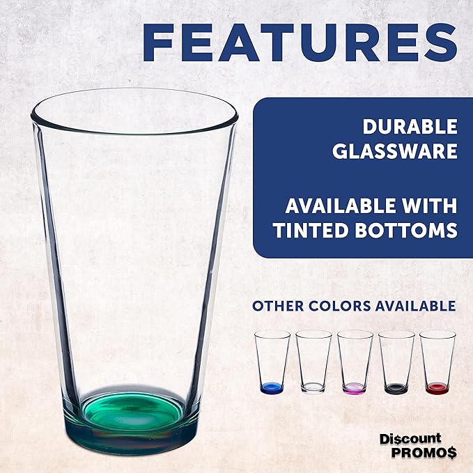 DISCOUNT PROMOS Beer Pint Glasses 16 oz. Set of 10, Bulk Pack - Heavy Duty Glassware for Restaurant, Thick Base and Walls, Stackable - Green