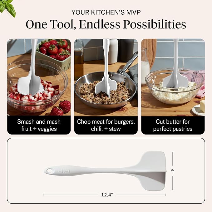 GIR: Get It Right Silicone Quad Meat Chopper - 12 in White - Heat-Resistant & Non-Stick - Potato Masher & Ground Beef Chopper Tool - Burger Smasher