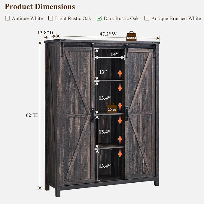 OKD Shoe Storage Cabinet with 2 Sliding Door, 7-Tier 62" Tall Farmhouse Entryway Shoe Organizer, Freestanding Rustic Hidden Shoe Rack Cabinet for Entryway, Dark Rustic Oak