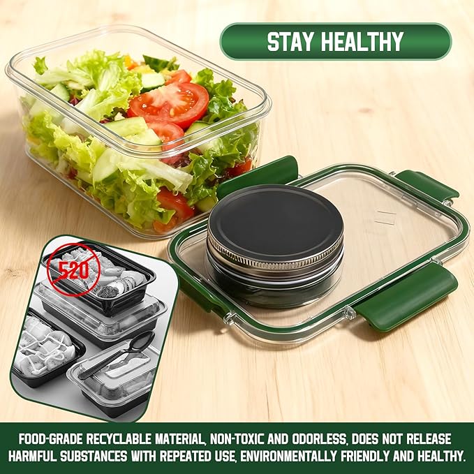 Upgrade Salad Container with Dressing Cup & Fork - Leakproof Airtight Salad Pod, BPA-Free & Dishwasher Safe, 8.27×5.5×4.33in Compact Meal Prep Container for Office/Picnic (Green)