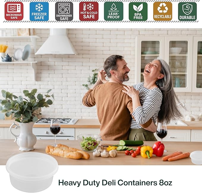 Heavy-Duty PP Deli Containers with Lids - 8oz PP Deli Container, 20 sets