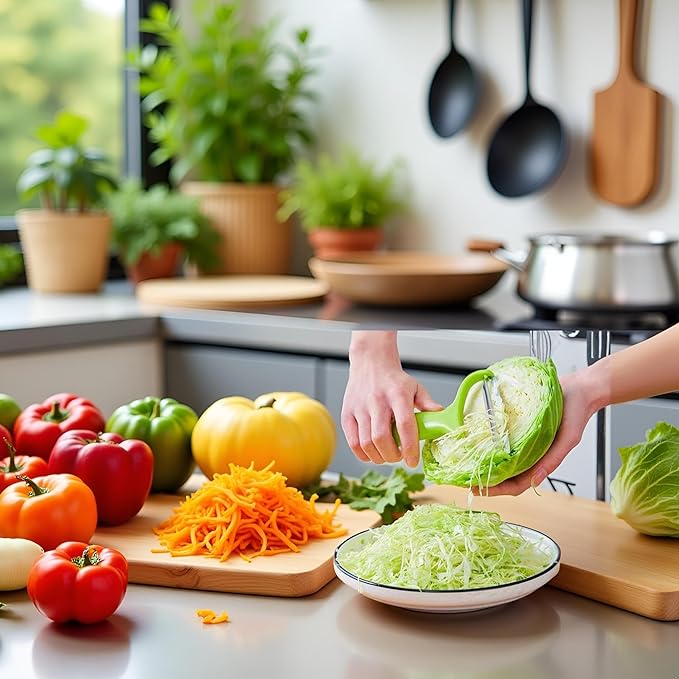 Green 18 * 12cm Cabbage Shredder,Vegetable Cutter Cabbage Slicer,Stainless Steel Fruit Vegetable Potato Peeler Graters Kitchen Must Have for Home Restaurants Kitchen Utensils and Gadgets