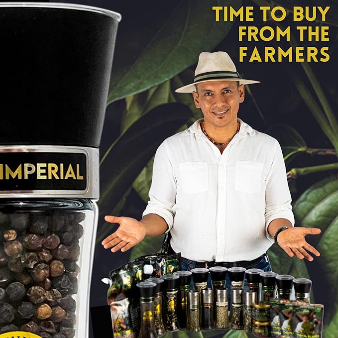 YUPANQUI Organic Black Pepper Grinder Manual Pepper Grinder 3.5oz Award-Winning Gourmet Peppercorns Peppermill BLACK IMPERIAL, Best Black Peppercorn Grinder for Kitchen