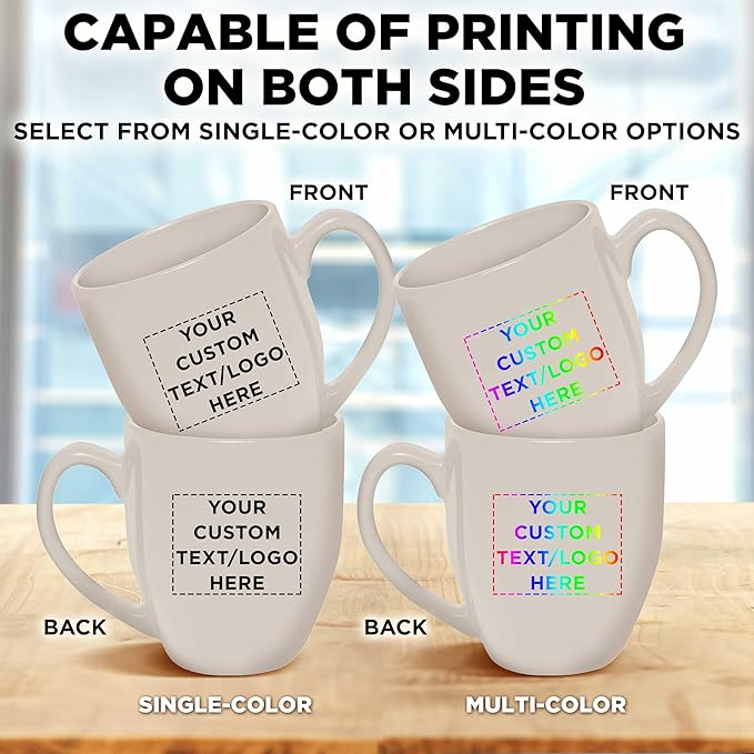 Custom Large Coffee Cups 16 oz. Set of 10, Personalized Bulk Pack - Perfect for Tea, Espresso, Cappuccino, Hot Cocoa - Grey