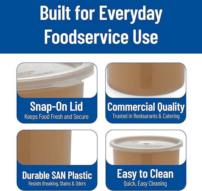 Carlisle FoodService Products Classic Round Storage Container Crock with Lid for Kitchen, Restaurants, Home, Plastic, 2.7 Quarts, Beige, (Pack of 6)