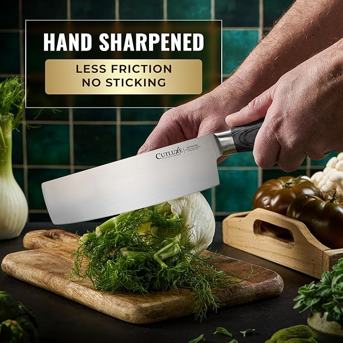 Cutluxe Nakiri Knife – Ultra Sharp 7" Vegetable Japanese Knife for Chopping, High Carbon Stainless Steel Blade, Full Tang Pakkawood Handle – Shinobi Series