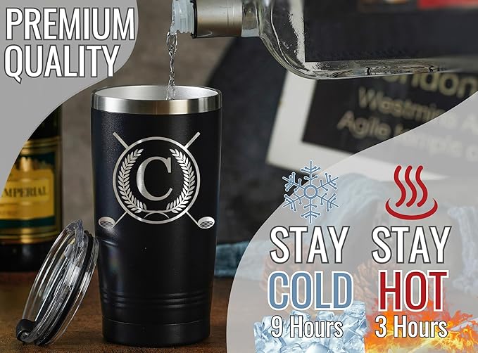 Onebttl Golf Gifts for Men with Initial for Golfer & Golf Lovers, 20oz Travel Mug, Perfect Gifts for Men, Birthday, Christmas - C