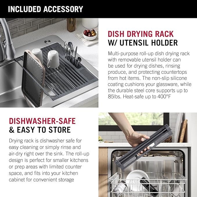 DELTA FAUCET 95A9032-T33D-SS Lorelai Workstation Kitchen Sink Drop-In Top Mount 16 Gauge Stainless Steel Double Bowl with WorkFlow Ledge and Chef’s Kit of 8 Accessories, 33 Inch