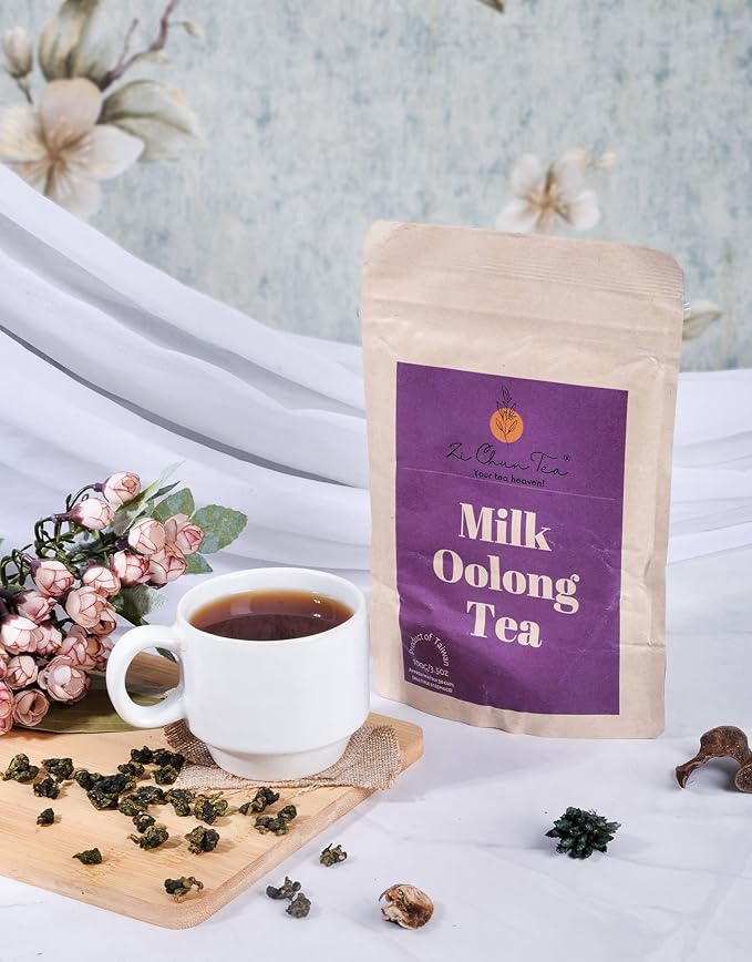 Zi Chun Tea - Milk Oolong Tea : Premium Loose Leaf High Mountain Oolong Tea from Taiwan : Vacuum Packed for Freshness : Organically Grown Jin Xuan with Great Creamy Nutty Taste and Aroma - 3.5 ounces