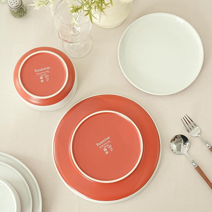 8-Inch Plates Set of 4, Dual Glaze Stoneware Plate, Microwave and Dishwasher Safe, Ceramic Plates for Salads & Desserts, Stardust Glaze White