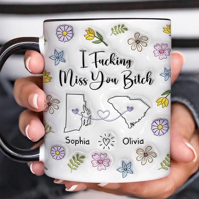 Personalized Long Distance Mug, Custom State To State Funny Mug With Name, Floral Decorations Mugs, Funny Mug Gifts For Sister Friends Couples, Gifts For Mommy Daddy From Son Daughter