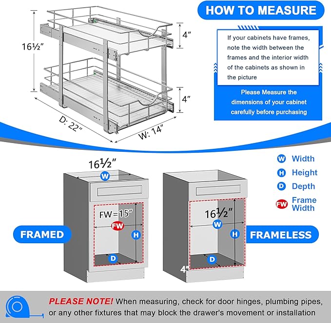 WelFurGeer 2-Tier Kitchen Cabinet Pullout Shelf and Drawer Organizer, Soft Close Pantry Pull Out Shelves, Heavy Duty Pull Out Cabinet Organizer with Shelf Liner for Kitchen Cabinets, Pantry Storage