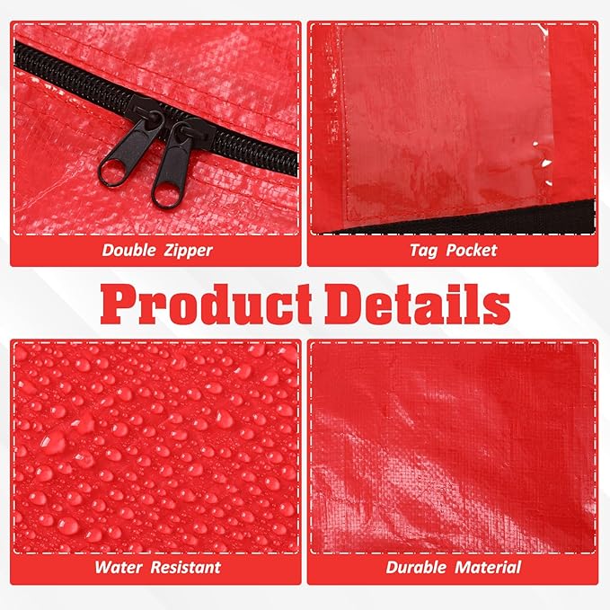 4 Pcs 194 Gallon Large Moving Bags with Zipper and Handles Foldable Storage Duffle Bags Heavy Duty Extra Large Totes for College Dorm Travel Clothes Blankets Bedding Moving (Red)