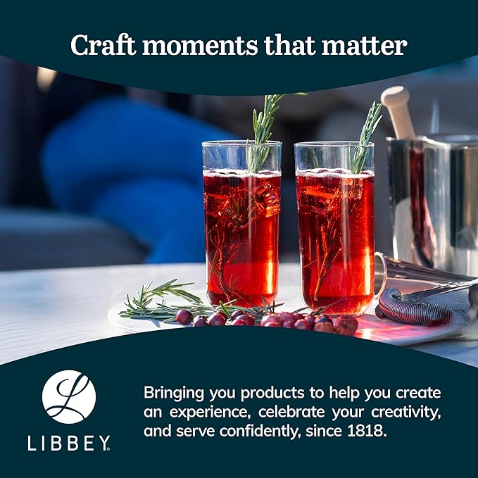 Libbey Polaris Tumbler and Rocks Glass Set, Elegant Drinkware Glasses Set, Lead-Free Tall Drinking Glasses with Modern Clean Lines, Dishwasher Safe Drinking Glasses Set of 16, Axis