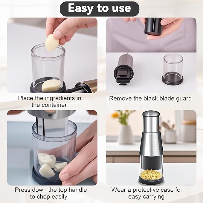 Manual Pressed Chopper, MultiFunctional Manual Press and Masher, Stainless Steel Hand Food Chopper Press for Mincing Garlic，Stainless Steel Garlic Masher Kitchen Device Household