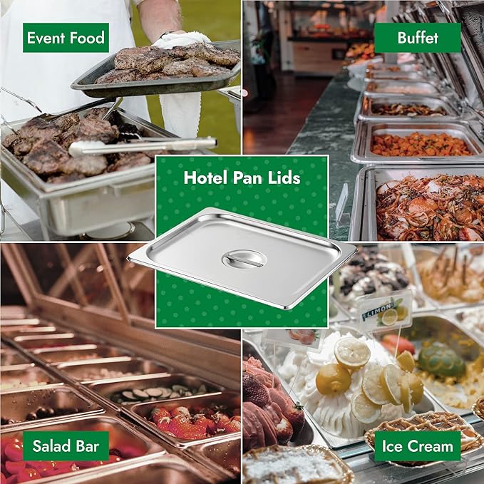 HECMAC 6-Pack 1/2 Size Hotel Pan Cover, Stainless Steel Solid Steam Table Catering Food Pan Lid with Handle