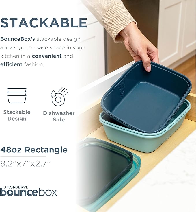 U Konserve Platinum Silicone Nested Duo Food Storage Bento Box Dual Seal Rectangle Container – Two Pack - Leak Proof, Shatter Proof, Dishwasher Safe, Plastic Free – 24oz & 48oz (Night Sea)