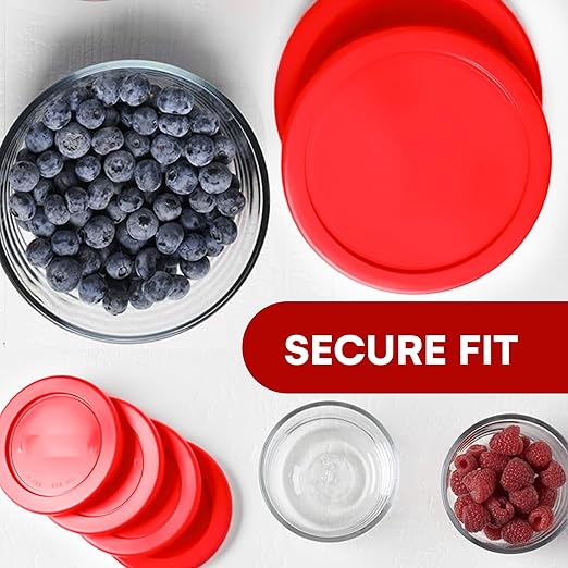 Wood Grip - Lids for Pyrex and Anchor Round Glass Containers - Lids for Pyrex Glass Containers - Replacement Lids (Red, 4 Cups, 4 Pack)