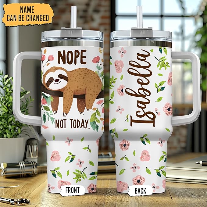 Personalized Sloth 40oz Tumbler with Handle and Straw Gifts for Animal Lovers, Sloth Stuff Gifts for Women Girls Daughters, Birthday Christmas Gift, Custom Name Stainless Steel Travel Cup