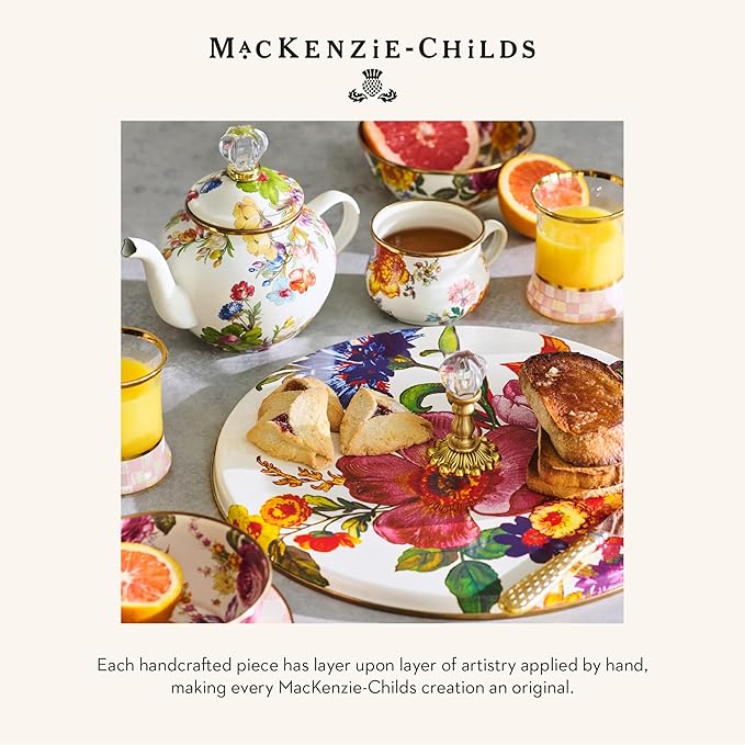 MACKENZIE-CHILDS Enamel Colander, Decorative Kitchen Strainer, Small, White Flower Market
