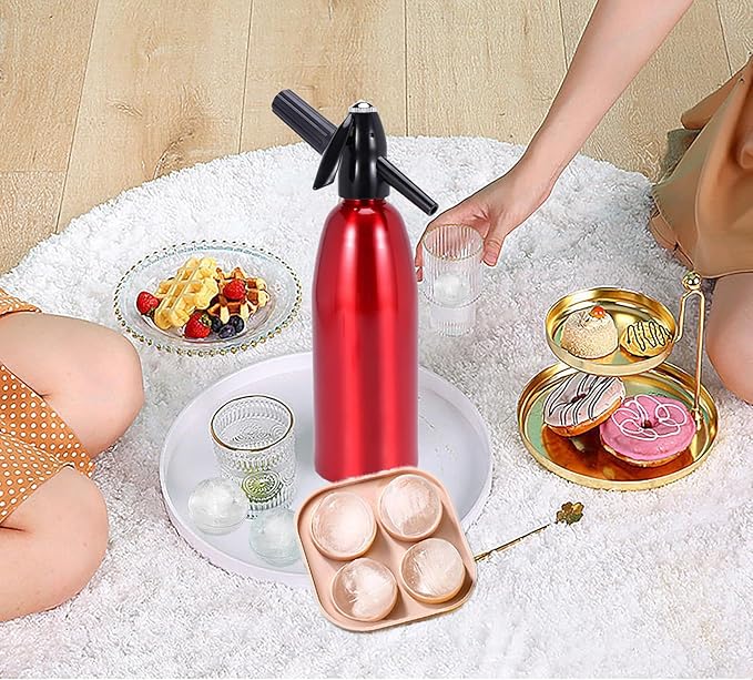 Soda Siphon, 1L Portable Soda Maker Carbonated Water Maker Kit, with Ice Cube Mold, Sparkling Water Maker for Soda Water/Cocktails/DIY Carbonated Drinks, Use 8 gram CO2 Cartridges (Not Included)