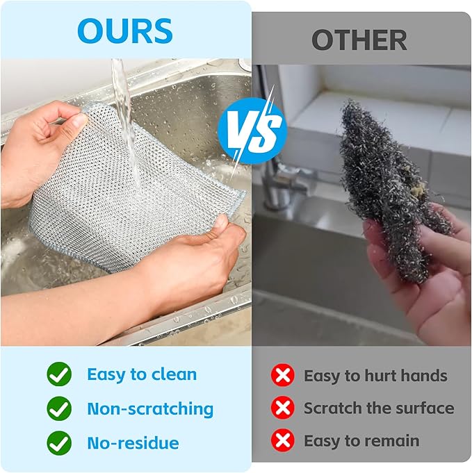6Pack Multipurpose Wire Dishwashing Rags, Upgrade Non Scratch Wire Dishcloth, for Wet and Dry Use, Reusable Metal Microfiber Cleaning Cloths for Home/Kitchen/Stove