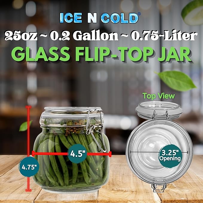 Airtight Glass Storage Jars with Clamp Lid – Food Storage Containers with Rubber Gasket Seal – Pantry & Kitchen Canisters for Dry Goods, Coffee, Sugar, Pasta – 0.4L to 2.2L Sizes (4, 25oz | 0.75L)
