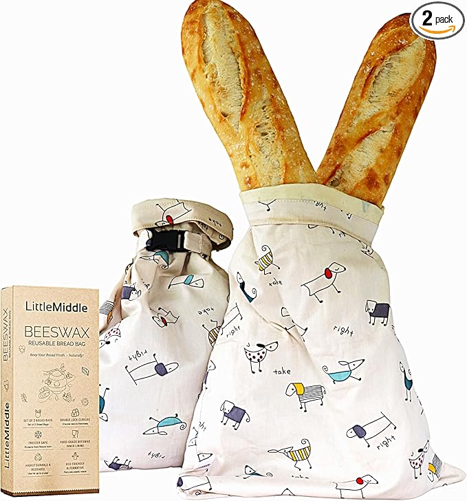 2 XL Beeswax Bread Bags for Homemade Bread, Reusable Cotton and Beeswax Storage for Sourdough or Artisan Loaves, Keeps Bread Fresh Longer, Freezer Safe, 12.6" x 16.7"