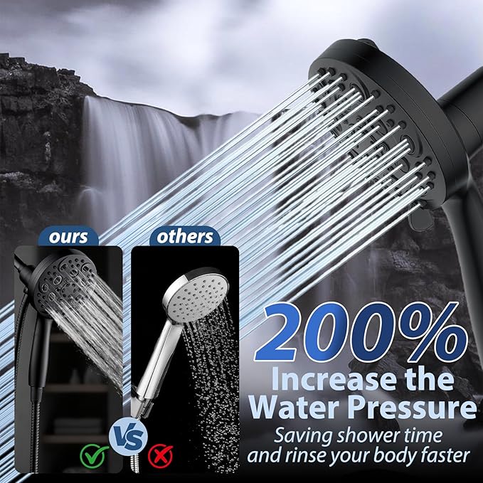 Filtered Handheld Shower Head with Chlorine Filter - 10 High Pressure Spray Modes, Magnetic Mount, 71-Inch Hose, Water Saving & Easy Install (Matte Black)