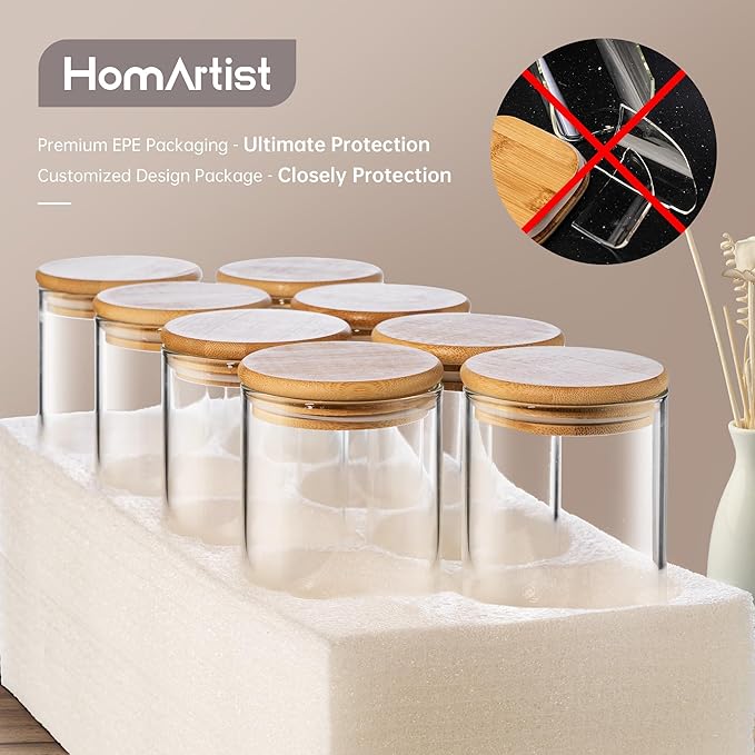17oz - 4 Pack Glass Jars with Bamboo Lids, Glass Food Storage Containers with Airtight Lids, Air Tight Pantry Storage Containers for Coffee, Sugar, Spice, Meal Prep Jars for Salad & Fruit