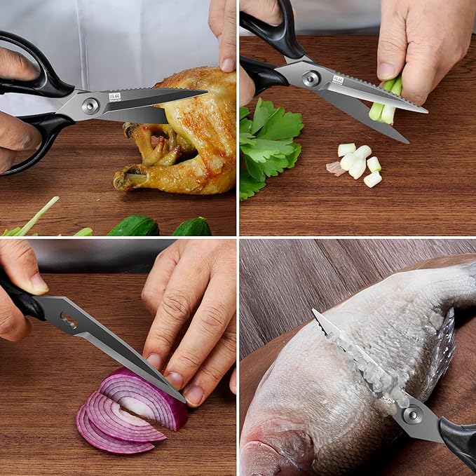 SHAN ZU 8.4" Titanium Heavy Duty Kitchen Scissors - Japanese 5Cr15MoV Stainless Steel Shears, All Purpose Detachable Shears for Meat/Herbs/Poultry, Dishwasher Safe, Gift Box Included (Black)