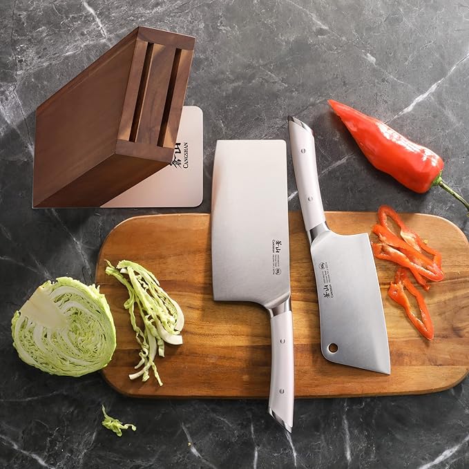 Cangshan HELENA Series German Steel Forged Cleaver Knife Block Set (3-Piece, White)
