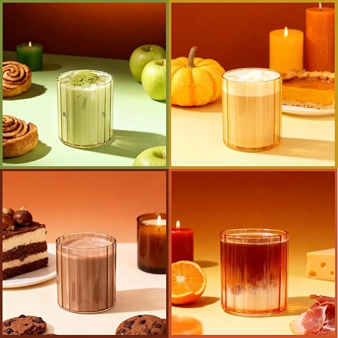 Fall Glassware Set of 4 14oz Cafe Latte Glasses for Autumn Table Décor Cozy Gatherings Table Centerpiece in Warm Autumn Tones Perfect Hostess Gift