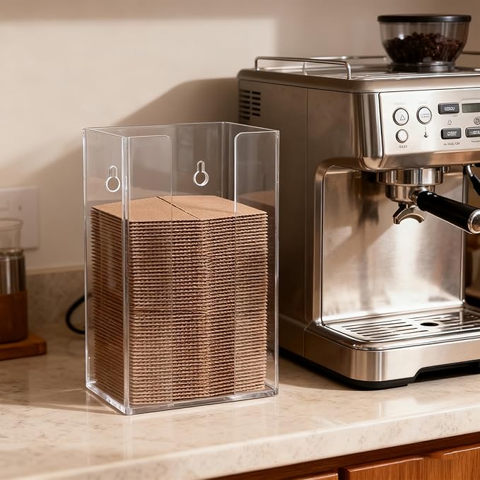 Coffee Cup Sleeve Organizer Rack-Acrylic Coffee Collar Holder Storage for Disposable Kraft Paper Cup Sleeves,Coffee Shop/Home/Kitchen Organization,Countertop or Wall Mount(Clear)