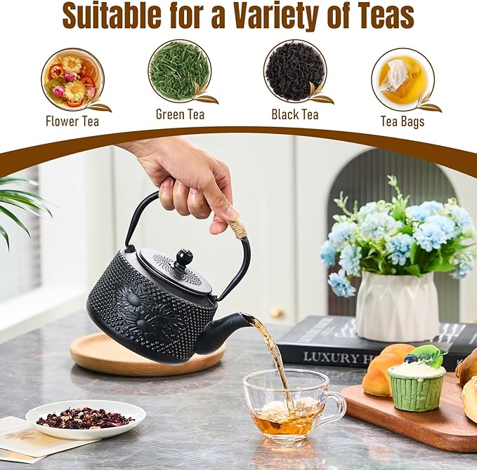 PARACITY Cast Iron Teapot Japanese 800ml/27oz, Tea Kettle Pot for Stove Top, Tea Pot with Stainless Steel Infusers for Loose Tea, Boiling Hot Water Tea, Mothers Day Gifts from Daughter/Son
