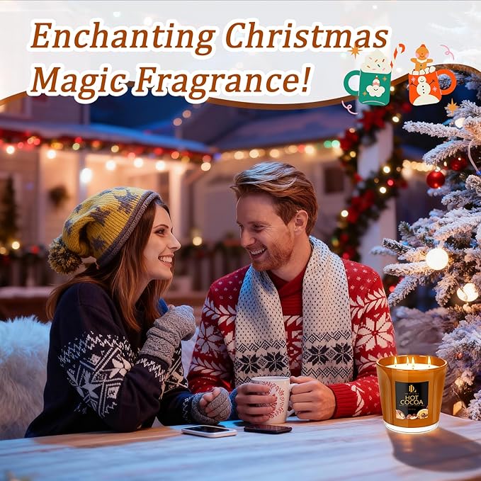 Large Christmas Candle Hot Cocoa Scented, 4 Wick Natural Soy Candles for Home Scented, 30oz Big Holiday Candle Long Lasting, Home Kitchen Scent Candles Christmas Gifts for Women Men